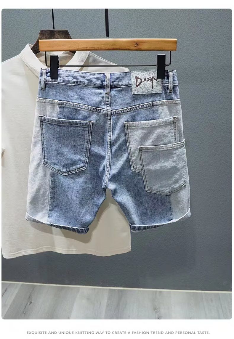 Herrenbekleidung 2024 neue Sommer zerrissene lässige Jeansshorts vielseitige Shorts Persönlichkeit Kontrastfarbene Nähte Shorts_voghion.com