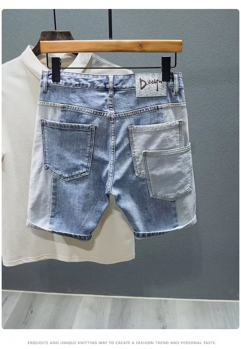 Men's Clothing 2024 new summer ripped casual denim shorts versatile shorts personality contrast color stitching shorts_voghion.com