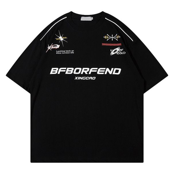 Maglietta a maniche corte oversize da uomo YPRS con design motociclistico e stile American Street Niche Couple_voghion.com