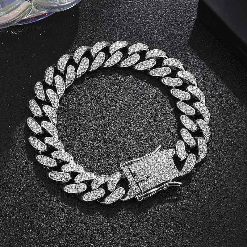 Alloy Heavy Industry Full Diamond Cuban Chain High-Quality 14mm Diamond-Encrusted Men's Rap Hip-Hop Thick Necklace_voghion.com