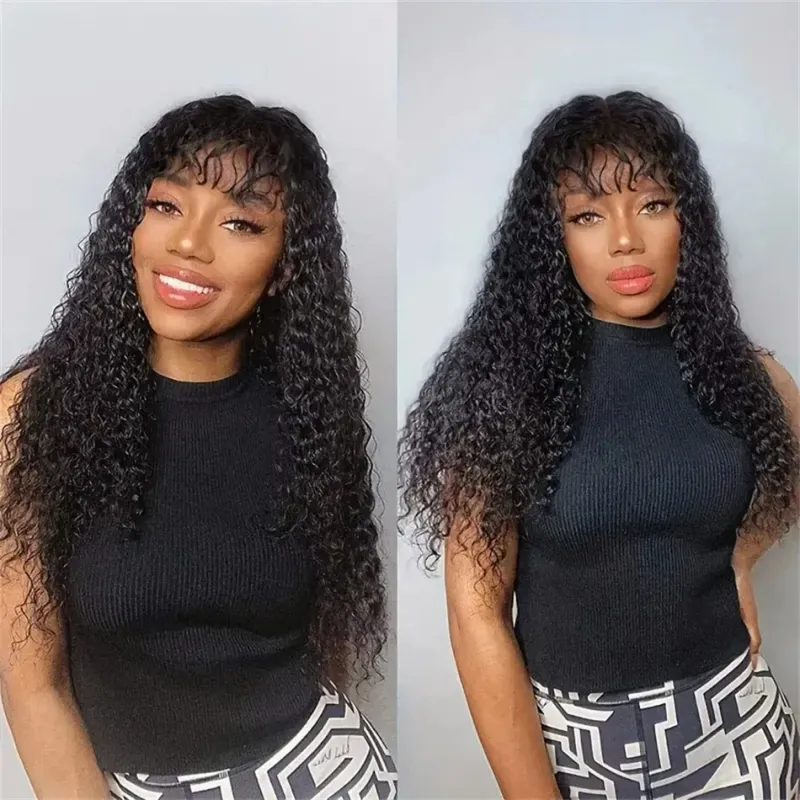 Machine Made Deep Wave Kinky Curly Wave Human Hair Wigs Brazilian Hair 100% 180% Density Water Wave Virgin Hair Wigs_voghion.com