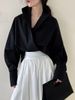 Camicia oversize con maniche a pipistrello da donna - Top tunica con scollo a V rilassato in cotone australiano per abbigliamento casual e da ufficio_voghion.com