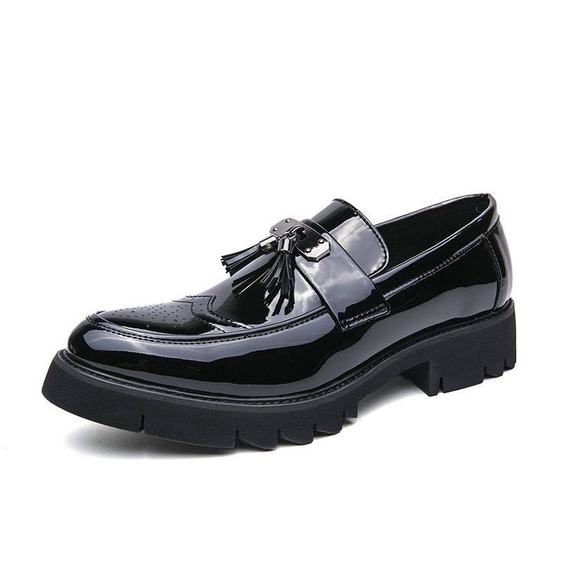 Koreanische Version der Frühlings-Loafer mit dicken Sohlen und glänzenden Fransen für Herren, modische kleine Lederschuhe_voghion.com
