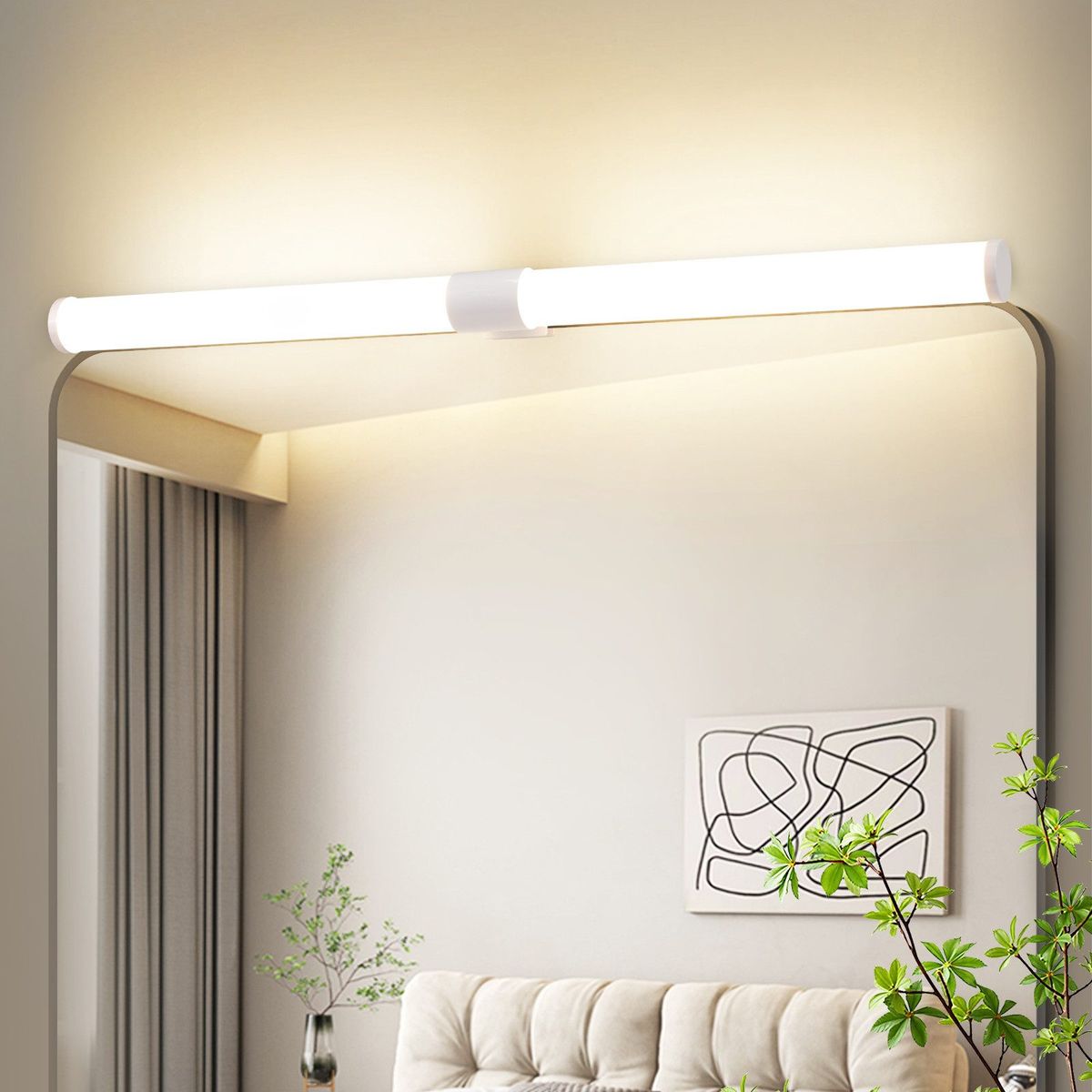 Glitzerlife Spiegelleuchte Weiß LED Spiegelleuchte - 8W 60CM Badlampe Wand Klemmbar IP44 Wasserdicht 4000K Neutralweiß Modern Badlampe Für Badschrank Keller Küche_voghion.com