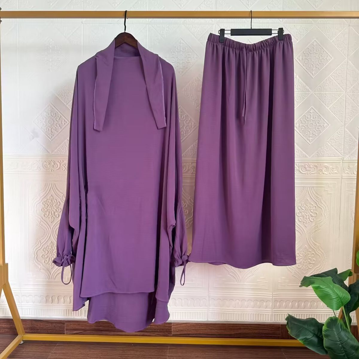 Women's Clothing Solid Color Long Sleeved Robe With Skirt Two Piece Suit_voghion.com