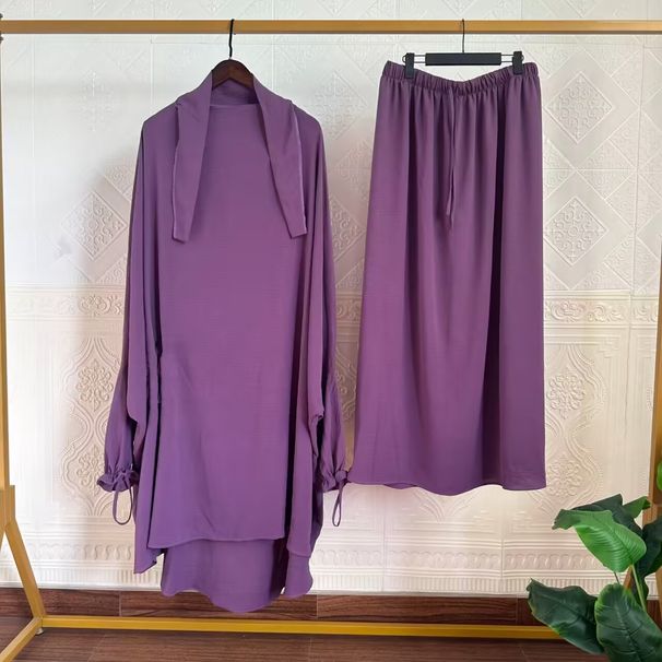 Women's Clothing Solid Color Long Sleeved Robe With Skirt Two Piece Suit_voghion.com