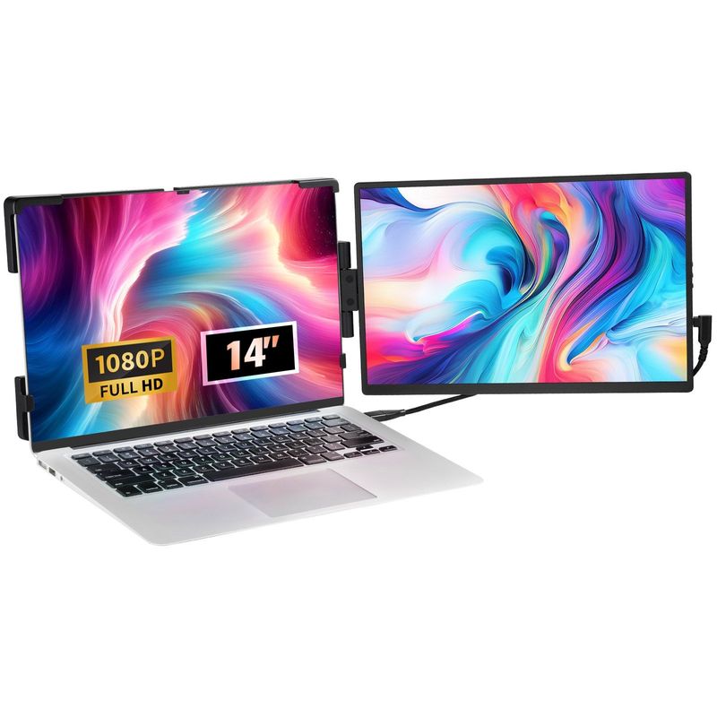 VEVOR Portable Laptop Screen Extender, 14" FHD 1080P IPS Dual Extended Monitor For 13"-17" Laptop, Swivel Portable Monitor USB-C/USB-A/Mini HDMI Port, Compatible With Mac/Wins/Android/Switch/PS5_voghion.com