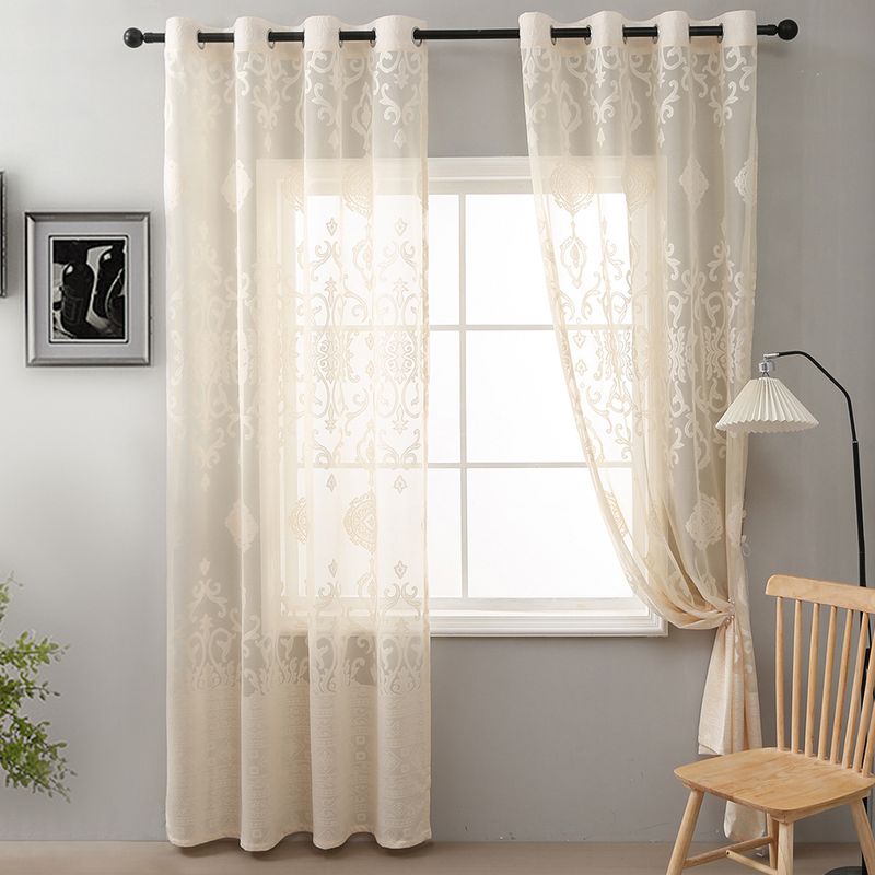 Coin-Pattern Lace Curtains – Semi-Sheer Polyester Window Treatments For Living Room, Bedroom & Kitchen (Red/Beige/White, Multiple Sizes)​_voghion.com