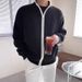Men's Double Zipper Contrast Color Knit Sweater | Loose Fit Stand Collar Thickened Cardigan | Casual Winter Pullover_voghion.com