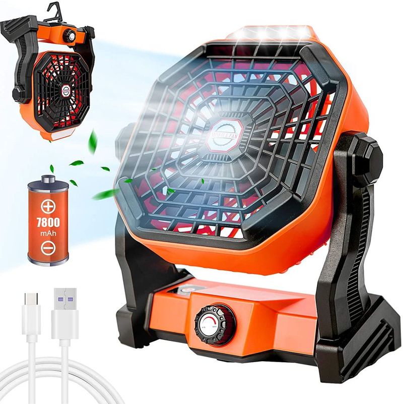USB Movable Portable Rechargeable Fan Working 6 T0 25 Hours Adjustable Speed Lantern Camping Fan With Led Lights For Tent Fan_voghion.com