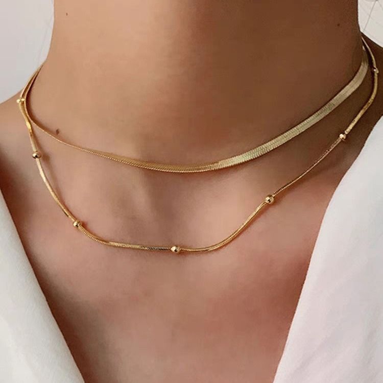 Fengxin Fashion Collana con catena a serpente piatta a doppio strato in acciaio inossidabile con collana placcata in oro da donna_voghion.com