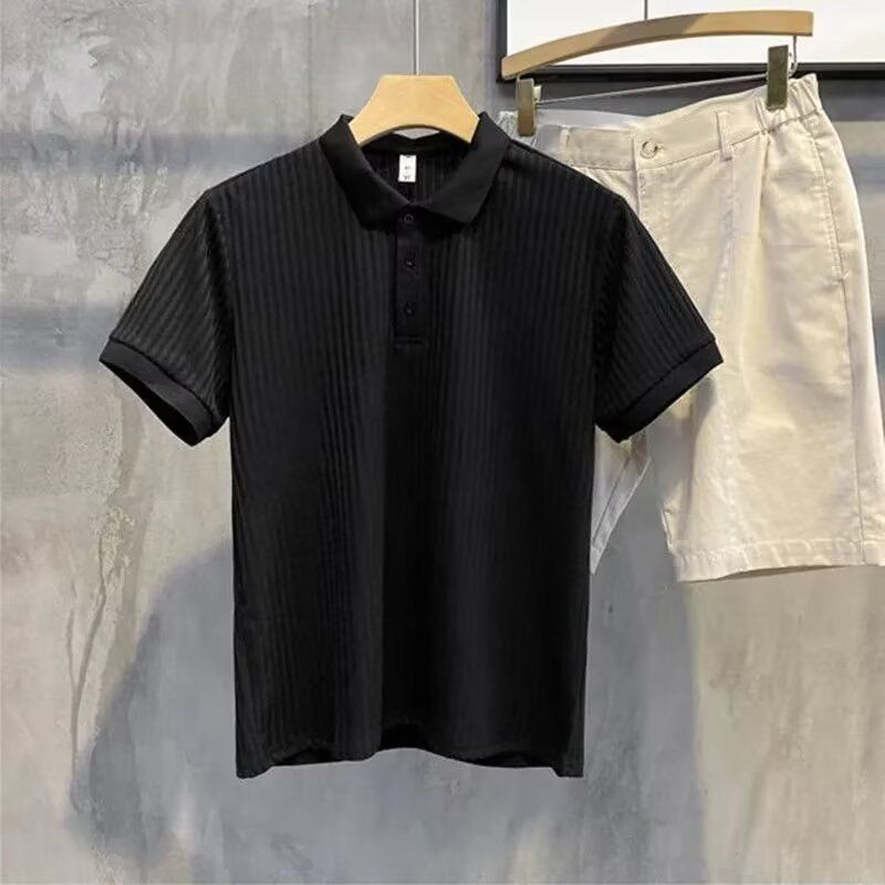 Modisches T-Shirt mit Rundhalsausschnitt und kurzen Ärmeln für Herren – Atmungsaktives, lässiges Polyester-T-Shirt mit gestreiftem und gesticktem Design für den Sommer_voghion.com