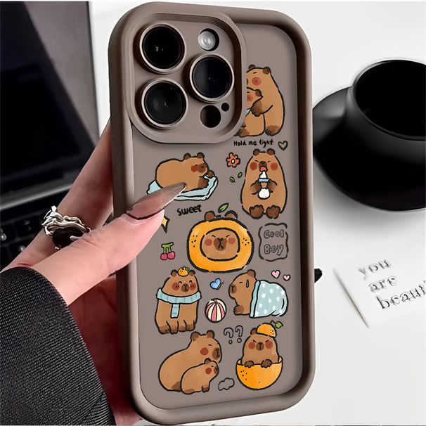 Lustige Cartoon Capybara-Hülle für iPhone 16 15 14 13 12 11 Pro Max X XS X S Max XR SE 2020 7 8 Plus, stoßfeste weiche Silikonhülle_voghion.com