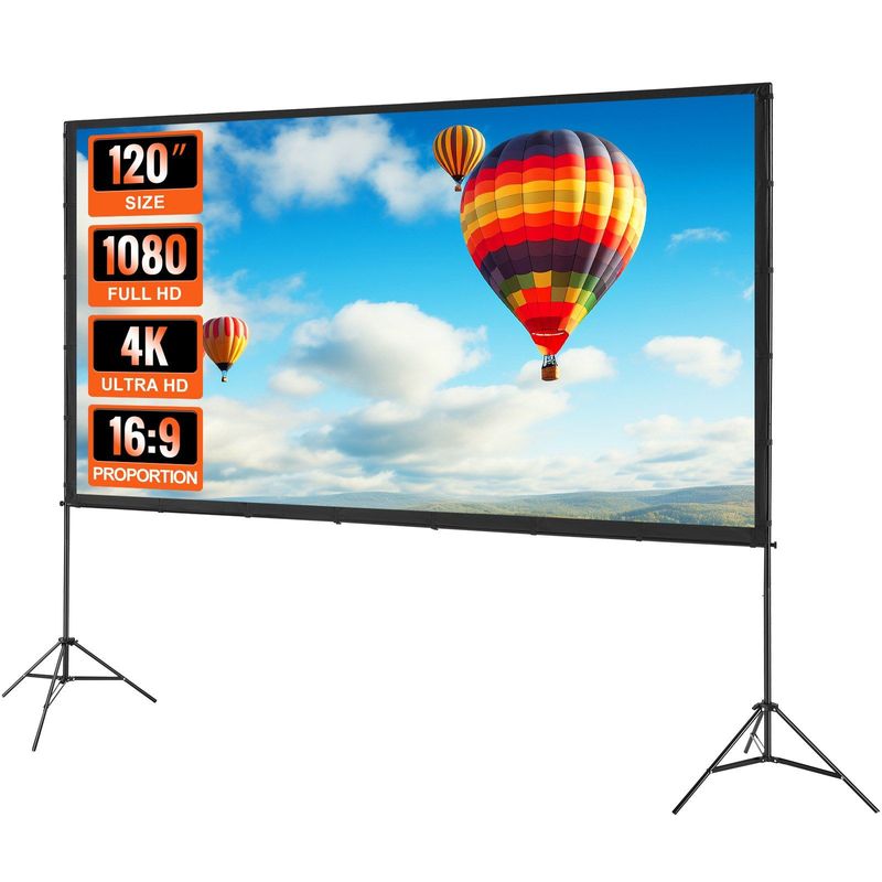 VEVOR Projector Screen With Stand, 120 Inch 16:9 4K 1080 HD Outdoor Movie Screen With Stand, Wrinkle-Free Projection Screen With Tripods And Carry Bag, For Home Theater Cinema Backyard Movie Night_voghion.com