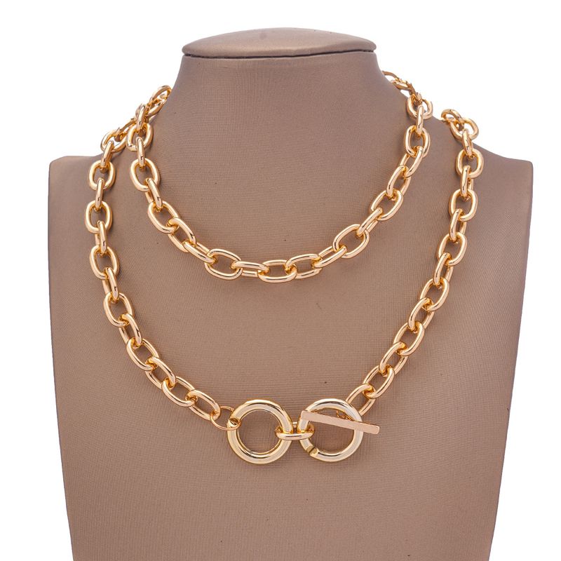 Tendencia en joyería, Personalidad, Cadena de aluminio, Multicapa, Moda femenina, Hebilla metálica geométrica, Clavícula_voghion.com