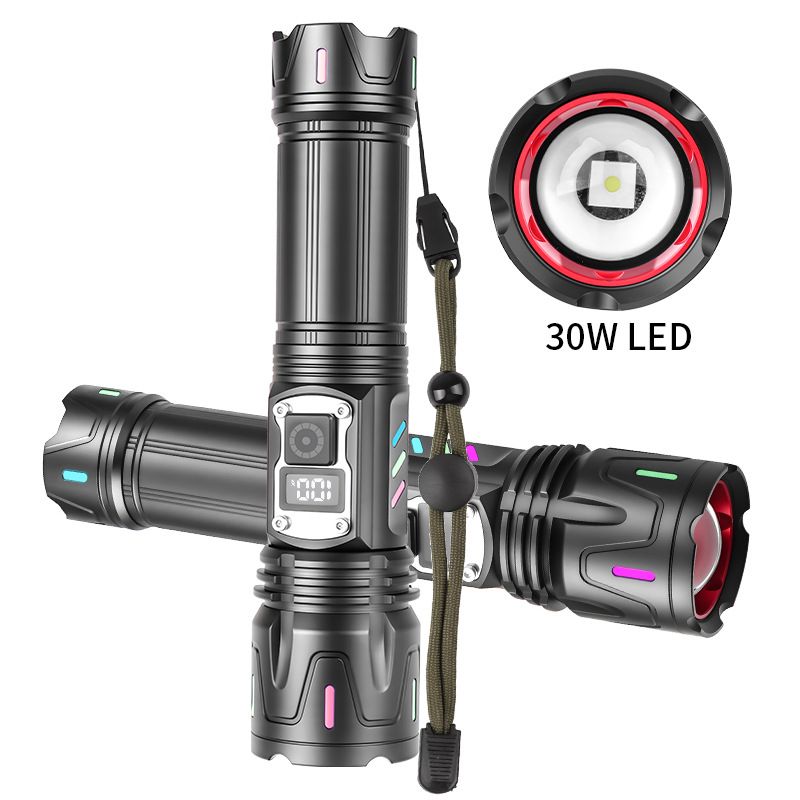 Torcia laser bianca con display digitale – 1800LM ultra luminosa, ricaricabile di tipo C, raggio di 500 m, striscia fluorescente, indicatore del livello della batteria_voghion.com