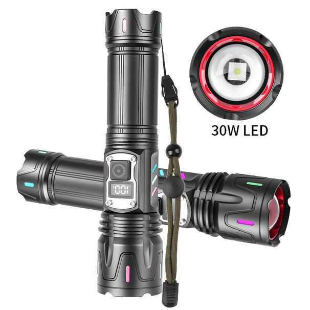 Torcia laser bianca con display digitale – 1800LM ultra luminosa, ricaricabile di tipo C, raggio di 500 m, striscia fluorescente, indicatore del livello della batteria_voghion.com