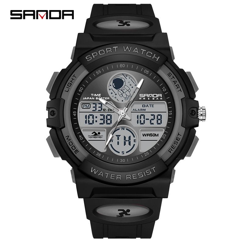 Sanda Spaceman Elektronische Uhr, multifunktional, modisch für Damen und Herren, Panda-Muster, wasserdicht_voghion.com