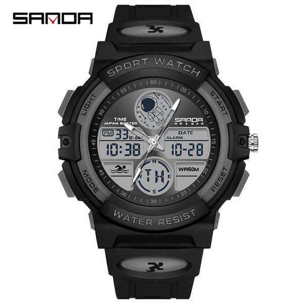 Sanda Spaceman Elektronische Uhr, multifunktional, modisch für Damen und Herren, Panda-Muster, wasserdicht_voghion.com