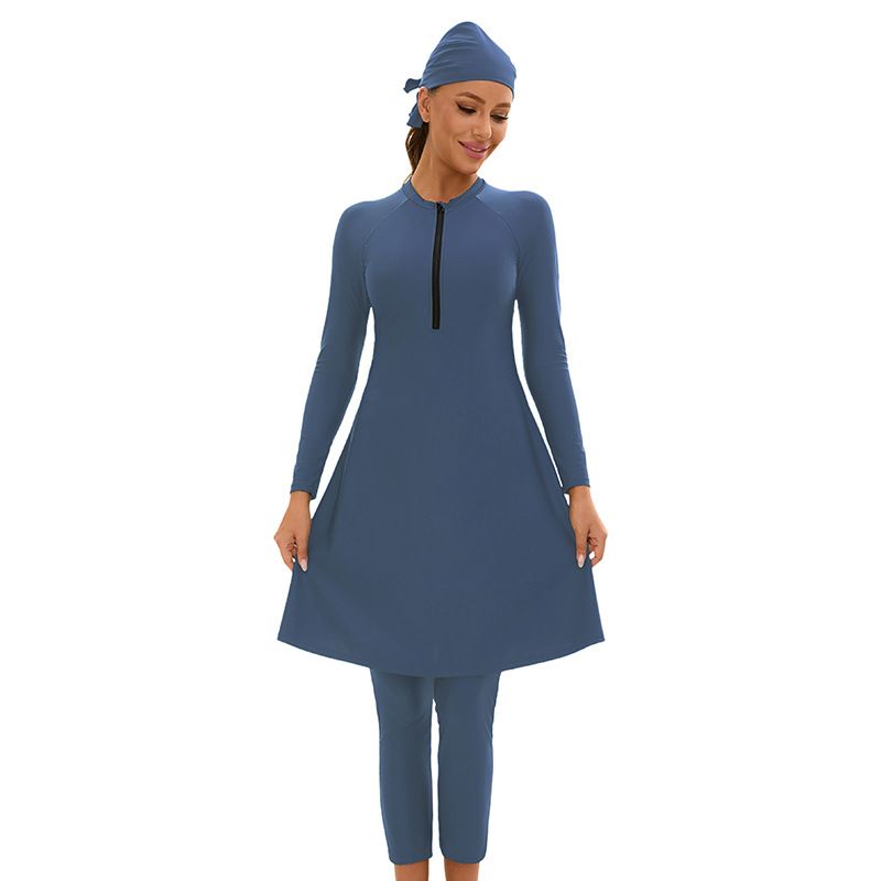 Women's Clothing Muslim Long Sleeved Three Piece Swimsuit For Women Solid Color, Fully Enclosed Sunscreen Skirt Swimsuit_voghion.com
