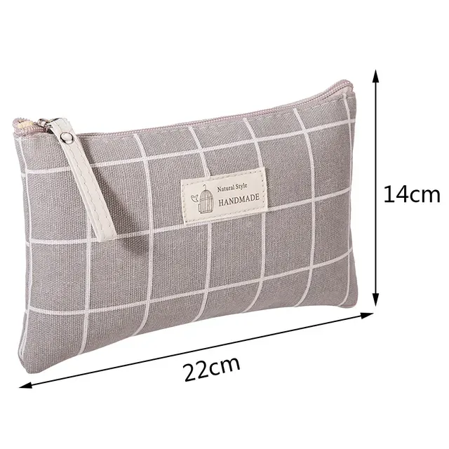 Borse porta cosmetici in tessuto di cotone con cerniera, stile giapponese, per donne, con stampa a quadri, piccole, alla moda_voghion.com