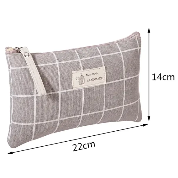 Borse porta cosmetici in tessuto di cotone con cerniera, stile giapponese, per donne, con stampa a quadri, piccole, alla moda_voghion.com