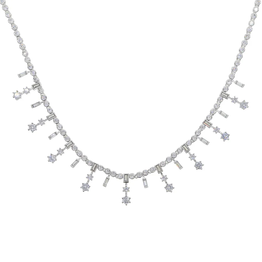 Nowy damski krótki naszyjnik choker pełen diamentów cyrkon srebrny różowo-złoty naszyjnik biżuteria_voghion.com