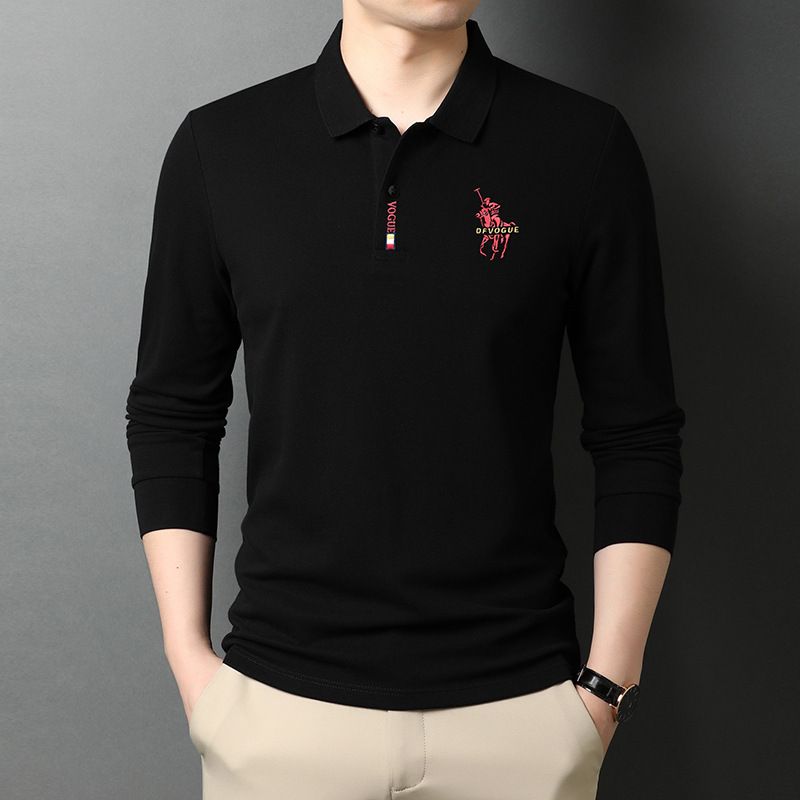 Heren revers lange mouwen T-shirt mode borduurwerk lente en herfst dun heren T-shirt bottoming shirt poloshirt_voghion.com