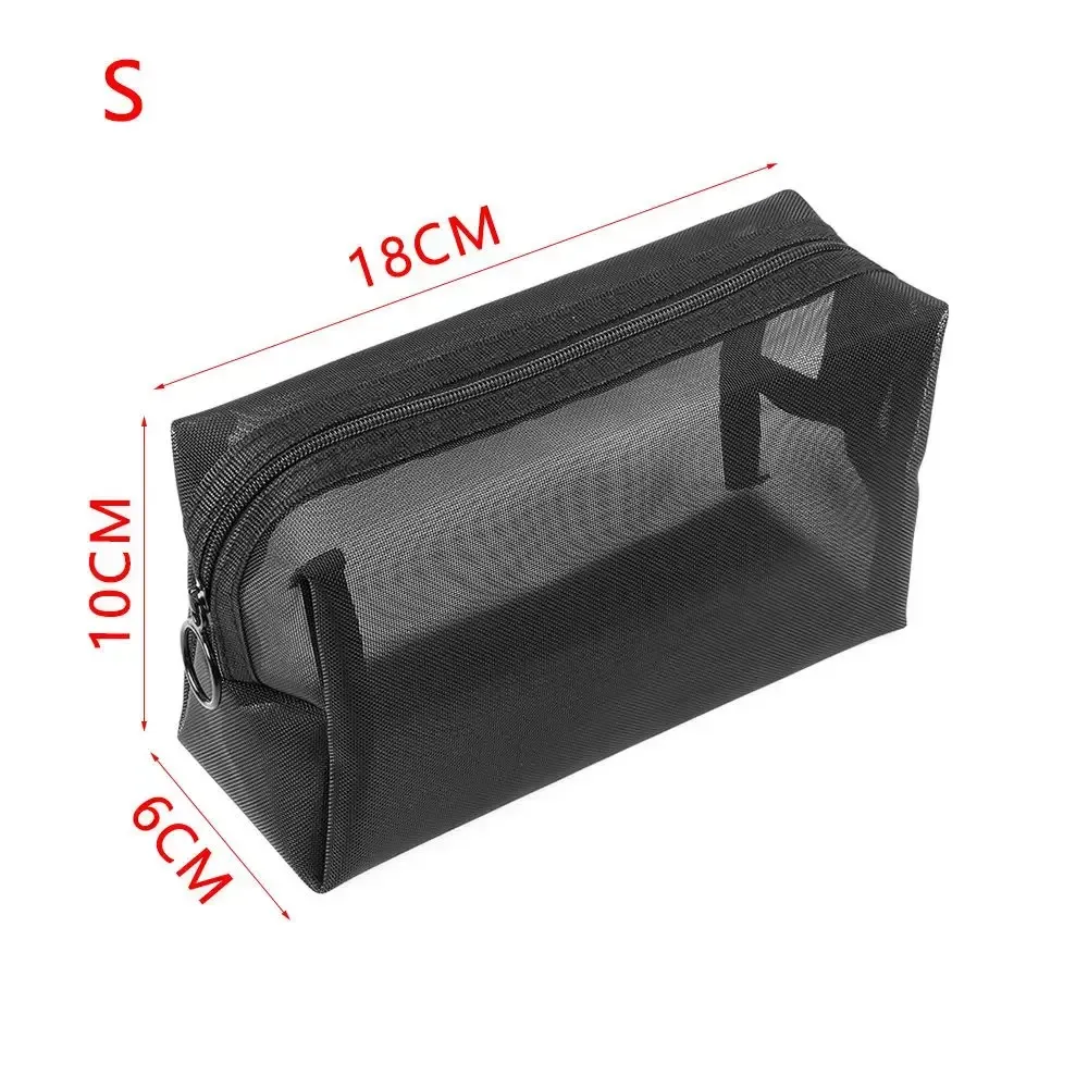 1 ADET Seyahat Siyah Örgü Kozmetik Çantası Fermuarlı Makyaj Kadınlar İçin Yıkama Tuvalet Malzemeleri Düzenleyici Taşınabilir Saklama Çantası 250318l_voghion.com