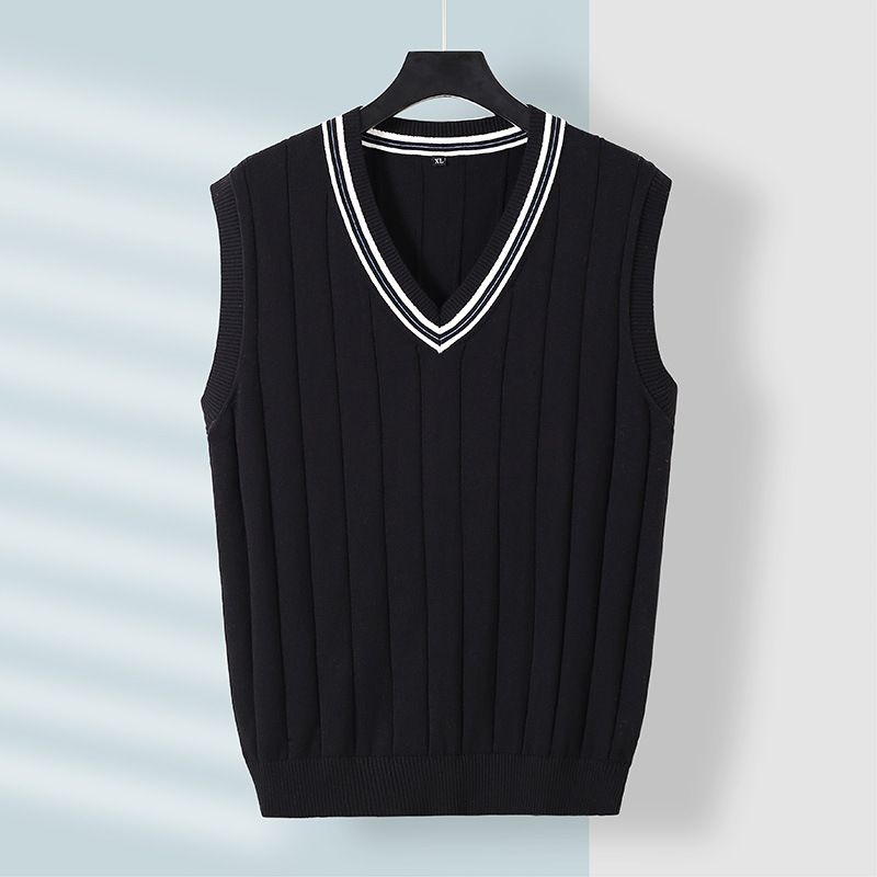 New autumn and winter casual men's sweater vest vest men's slim cotton sleeveless V-neck solid color pullover sweater_voghion.com