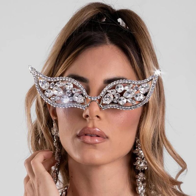 Hot-selling Personalized Rhinestone Eye Frame Fashion Street Shot Metal Glasses Frame Facial Jewelry Women's Eye Frame_voghion.com