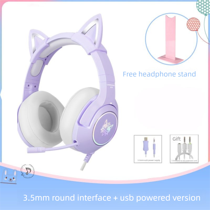 Kopfhörer, Mobiltelefone, Computer, Over-Ear-Gaming-Headset mit Geräuschunterdrückung, leuchtende Katzenohr-Kopfhörer für Mädchen,_voghion.com