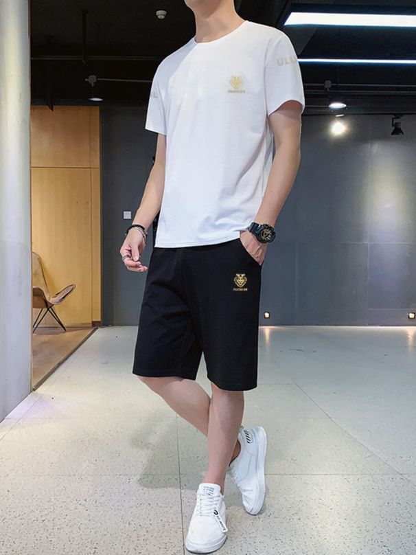 Herrenbekleidung Sommer Eis Seide Kurzarm Sportanzug Herren dünnes schnelltrocknendes T-Shirt Herren Freizeithose Lauf schöner zweiteiliger Anzug_voghion.com