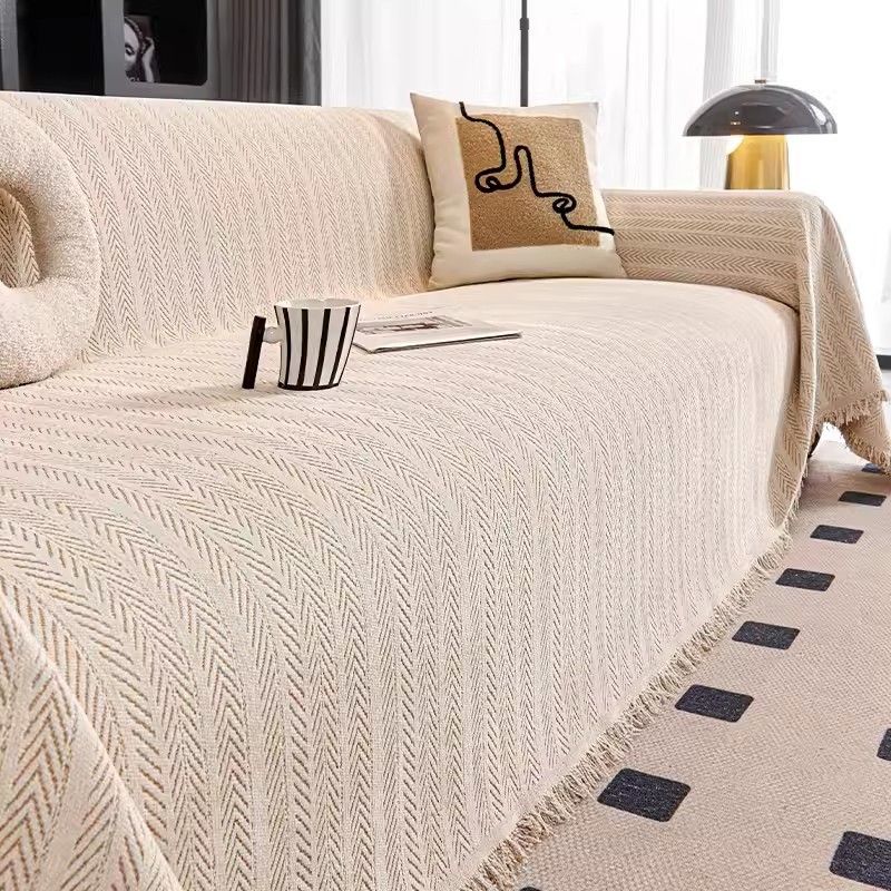 Chenille-Sofabezug mit Streifen – Universell passend für Ecksofas (Cremeweiß, Khaki, Champagner, Elegantes Grau)_voghion.com