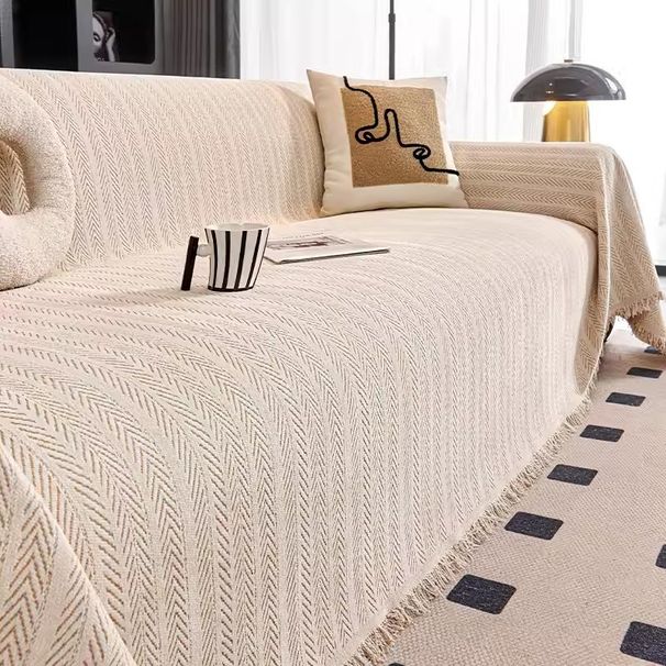 Chenille-Sofabezug mit Streifen – Universell passend für Ecksofas (Cremeweiß, Khaki, Champagner, Elegantes Grau)_voghion.com