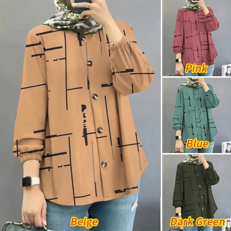 Women's Clothing Middle East Malay New Women's Muslim Floral Shirt Fashion Puff Sleeve_voghion.com