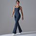 Neuer, einfarbiger, hüfthebender, langer, schmal geschnittener Jumpsuit mit weitem Bein für Sport, Laufen, Fitness und Yoga_voghion.com