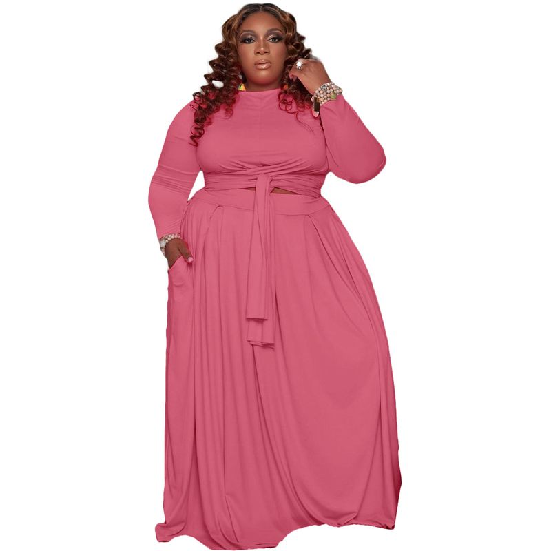 Vêtements pour femmes automne et hiver, grande taille, jupe décontractée, ensemble deux pièces_voghion.com