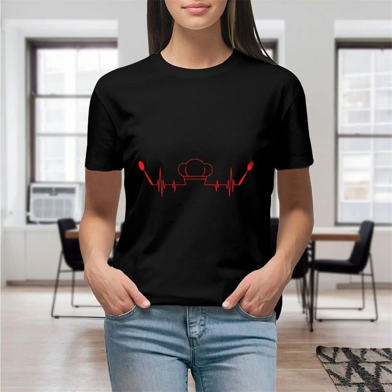 T-shirt Mechanic Heartbeat pour femme, t-shirt graphique Kawaii, t-shirt décontracté à manches courtes, t-shirt noir pour femme._voghion.com