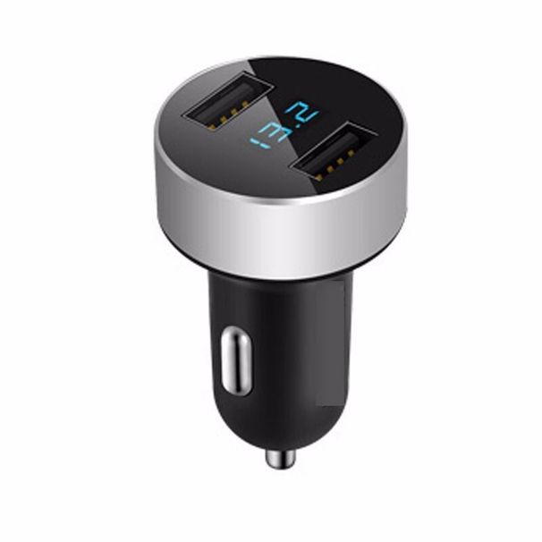 4.8A Fast Car Charger Dual USB Ports With Digital Voltage Display, Aluminum Alloy & ABS Construction(12-24V Input, 5V Output)_voghion.com