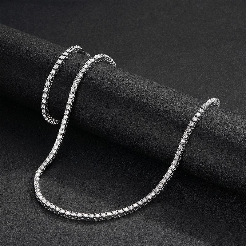 Wind Instagram Jewelry 4mm Tennis Chain Alloy Water Diamond Men's and Women's Necklace Bracelet Set Accessories_voghion.com
