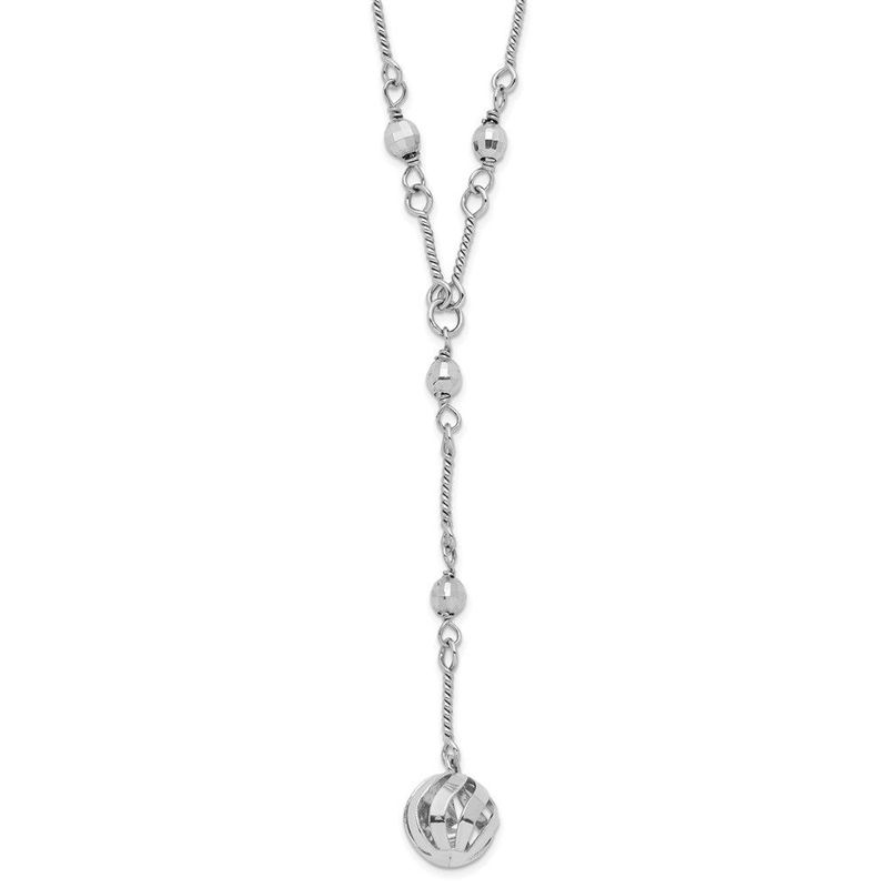 10k White Gold D/C Beaded Fancy Drop Necklace_voghion.com