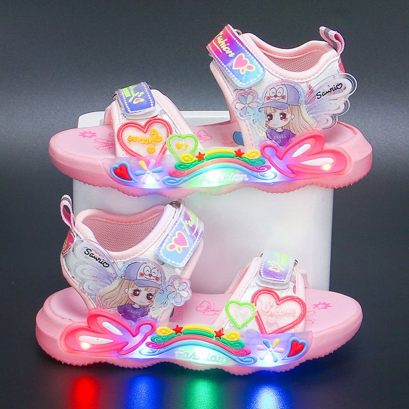 2023 New Popular Fashionable Sandals with Lights for Girls, Non slip Soft Sole Middle and Small Children's Princess_voghion.com