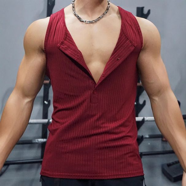 Men's Clothing Knitted Vertical Strip Fitness Sports Leisure Slim Vest Sleeveless Wide Shoulder Vest Men_voghion.com