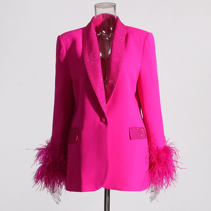 Vêtements pour femmes 2024 nouvelle mode tempérament épissage plume d'autruche brillant dia décoré veste de costume pour femmes_voghion.com