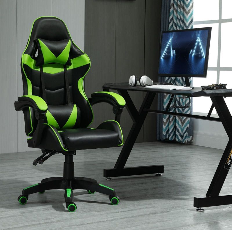 Swivel Gaming Chair Faux Leather Home Office Chair Sports Desk Tilt Chair A_voghion.com