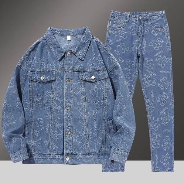 Ropa de hombre Chaqueta vaquera Marca de moda para hombre Primavera y otoño Hip Hop Ropa de trabajo informal holgada para parejas Chaqueta de manga larga Pantalones largos Traje_voghion.com