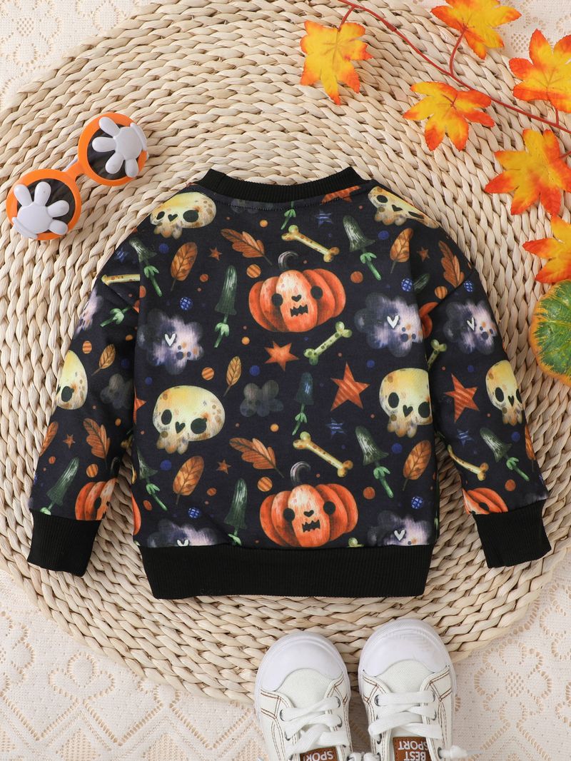 Mother & Kids Children's Clothing For Girls Halloween Style Round Neck Long Sleeve Printed Sweater Pullover Cute_voghion.com