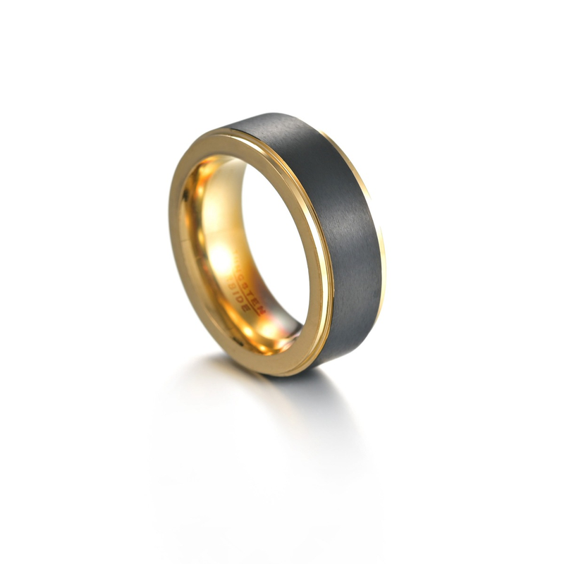 Herren galvanisierter schwarzer Goldring aus Wolframstahl für Herren Wolframgold-Handschmuck_voghion.com