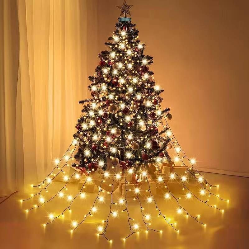 Lumini de Crăciun pentru decorarea bradului, lumini de vârf, șir de lumini cu LED-uri colorate, pentru curte, grădină, exterior, impermeabile, cu cascadă_voghion.com